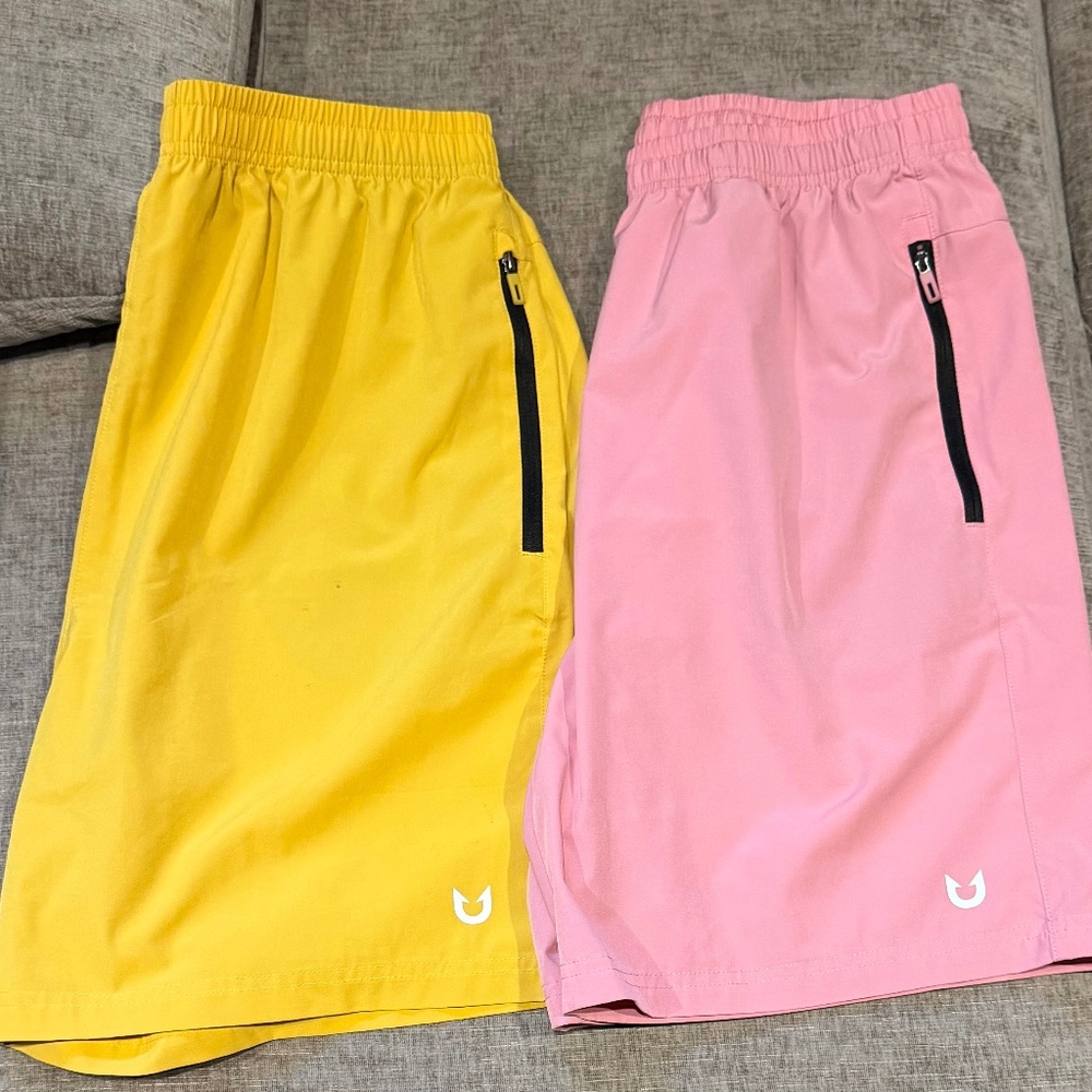 Athletic Men’s Performance Shorts in Yellow and Pink
